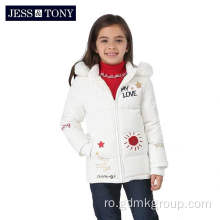 Jachetă albă cu glugă groasă pentru copii